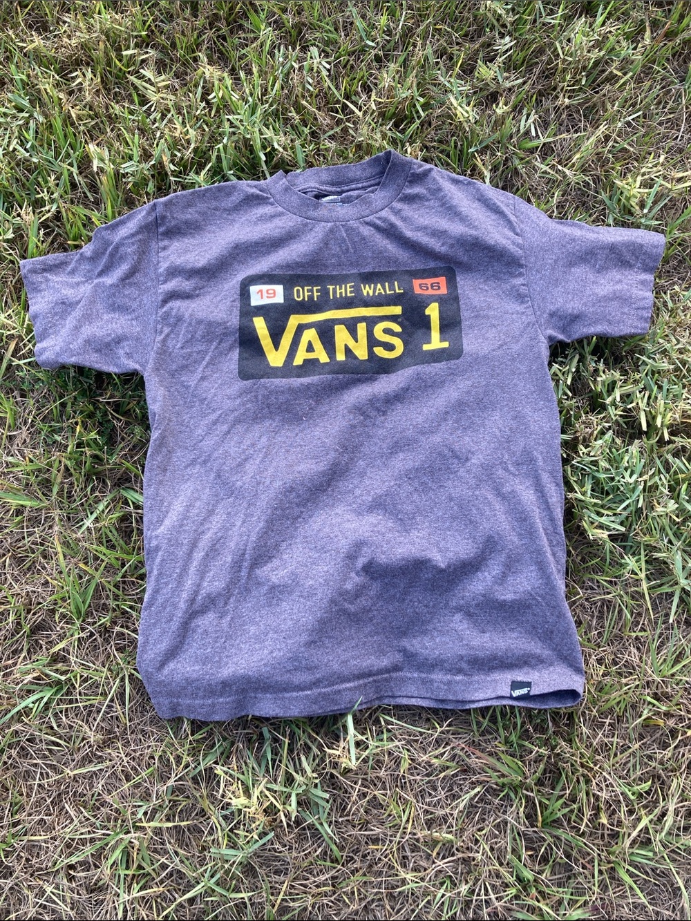 Mens Vans Gray Tee with Yellow Logo Graphic